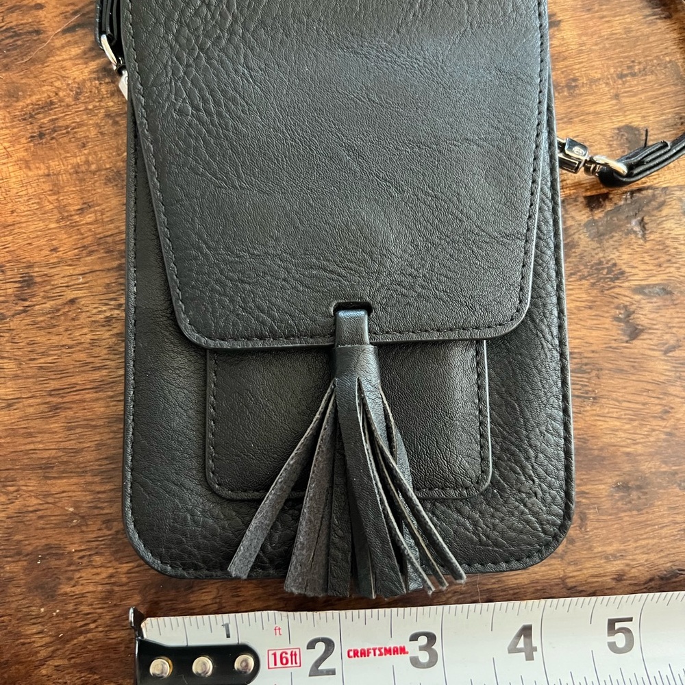 Oprah’s Favorite Black Leather Crossbody Phone Bag with Tassel - Picture 6 of 6
